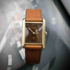 cartier tank must de cartier large “tiger eye” tortoise lacquer vermeil gold