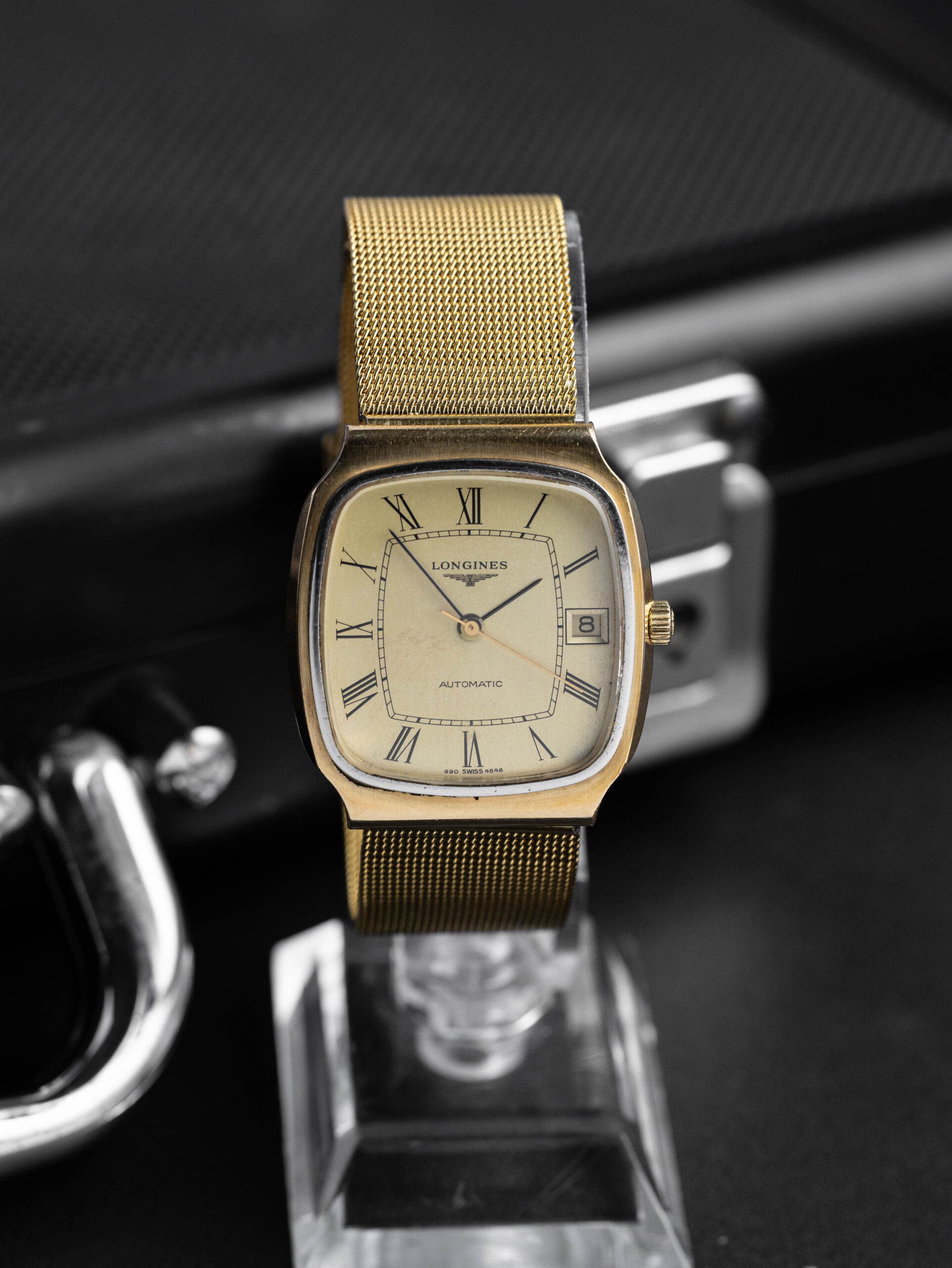 longines automatic ref. 4348 cushion case roman dial vintage watch longines automatic ref. 4348 cushion case roman dial vintage watch