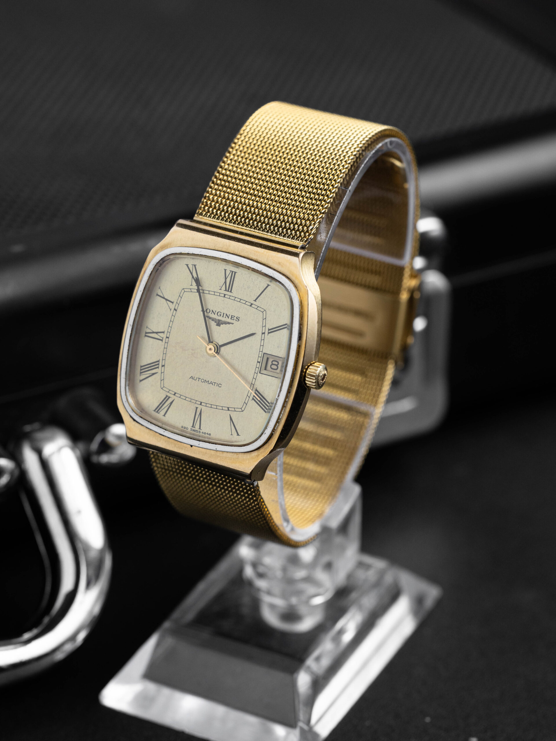 longines automatic ref. 4348 cushion case roman dial vintage watch longines automatic ref. 4348 cushion case roman dial vintage watch