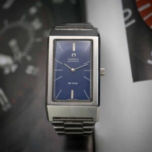 omega de ville rectangular blue dial vintage watch