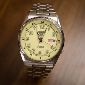 rare seiko 5 7s26 02c0 "lume dial" day and date wristwatch