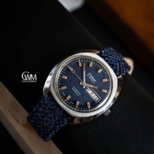 vintage 1960 clebar "blue face dial" day & date automatic watch
