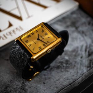 vintage omega de ville tank roman numerals indices 18k solid gold swiss made wristwatch